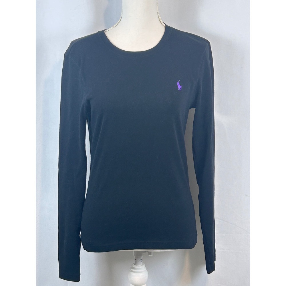 Polo Ralph Lauren Long Sleeve T-Shirt Womens L Black Excellent Purple Pony Logo